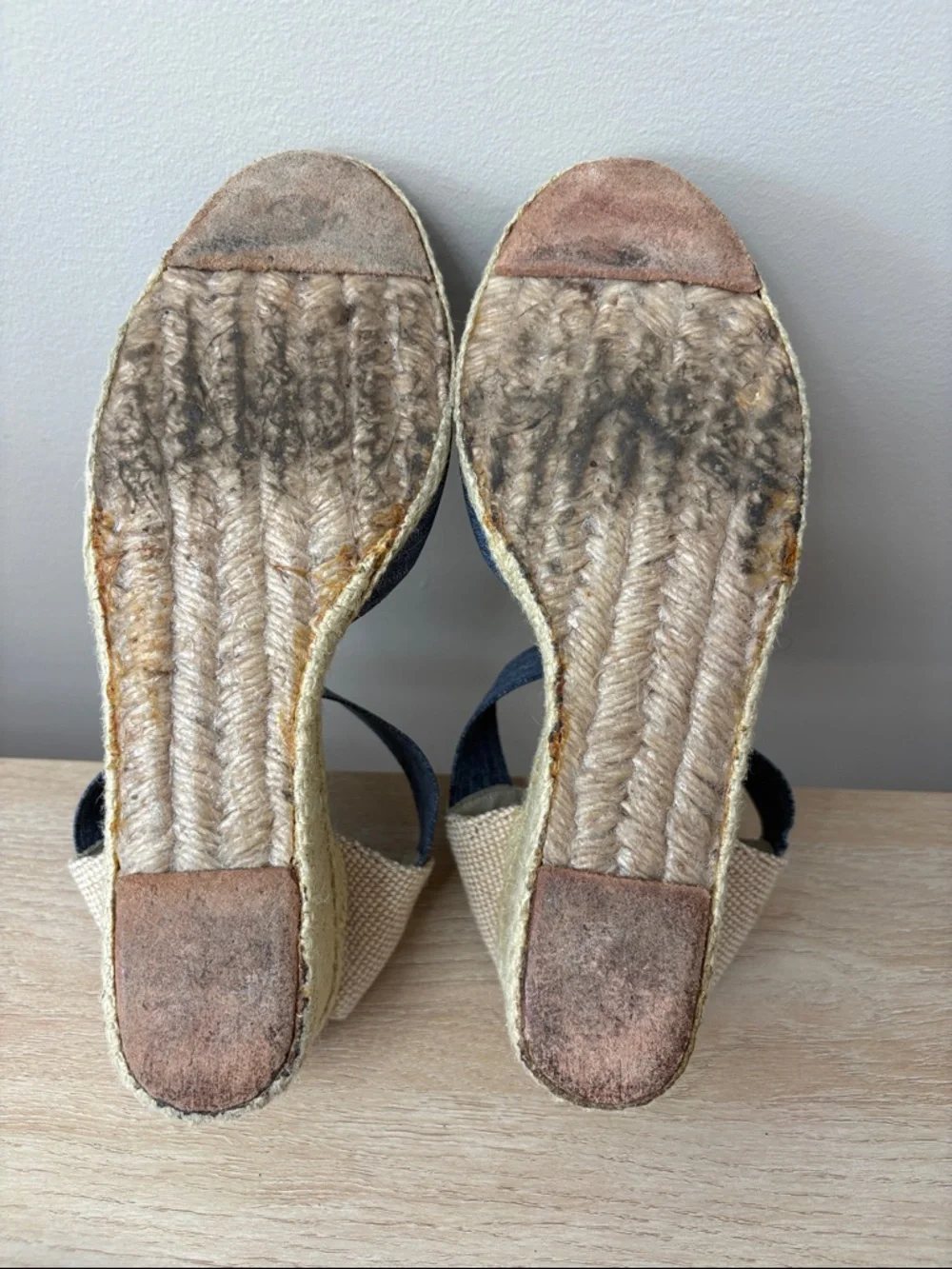 Lauren Ralph Lauren Charla denim blue canvas wedge‎ espadrille sandals size 8.5